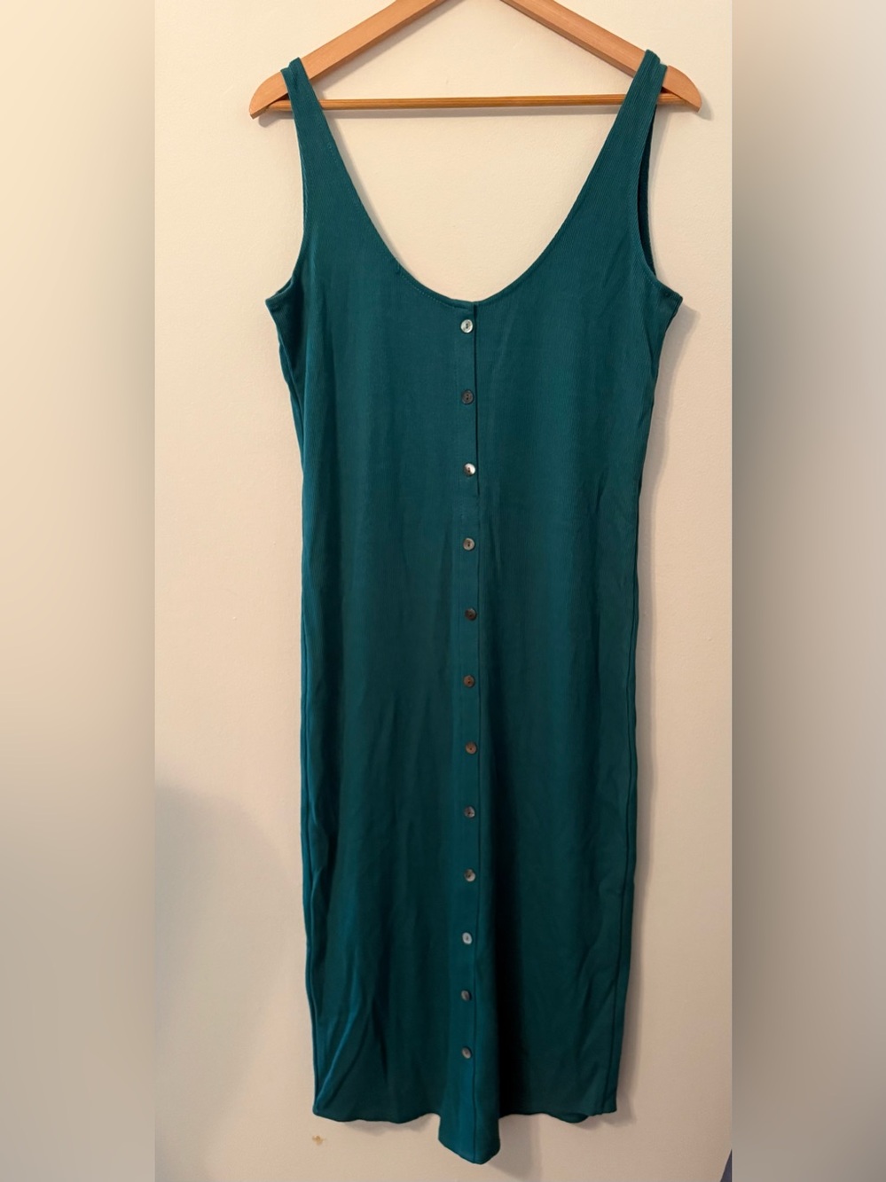 Muse Teal Ribbed Tank Dress with Button Detail